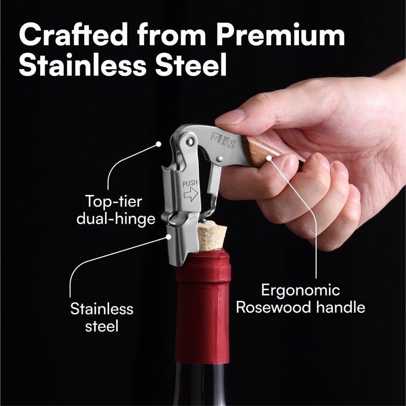 H&S Stainless Steel Waiters Corkscrew for Wine Bottle - Professional Wine Bottle Opener with Wooden Handle - 3-in-1 Function Corkscrew Bottle Opener for Smooth Opening - Image 4